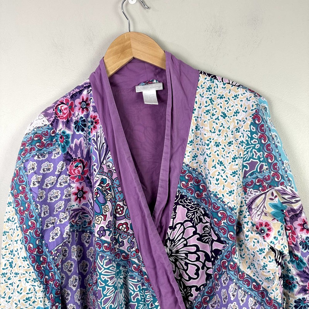 Boho Patchwork Lavender Long Kimono Robe - Picture 4 of 9